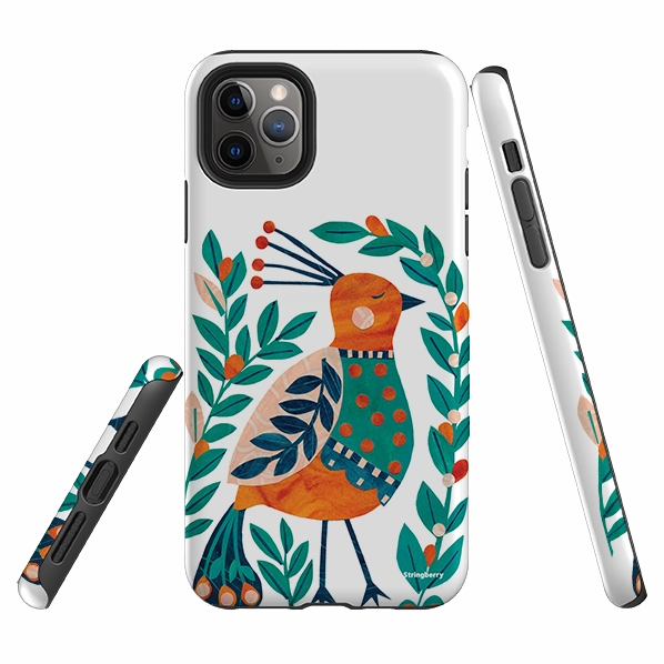 Magnetic Mount Matte Look Finish iPhone Tough Case - Folk Peacock By Tracey English