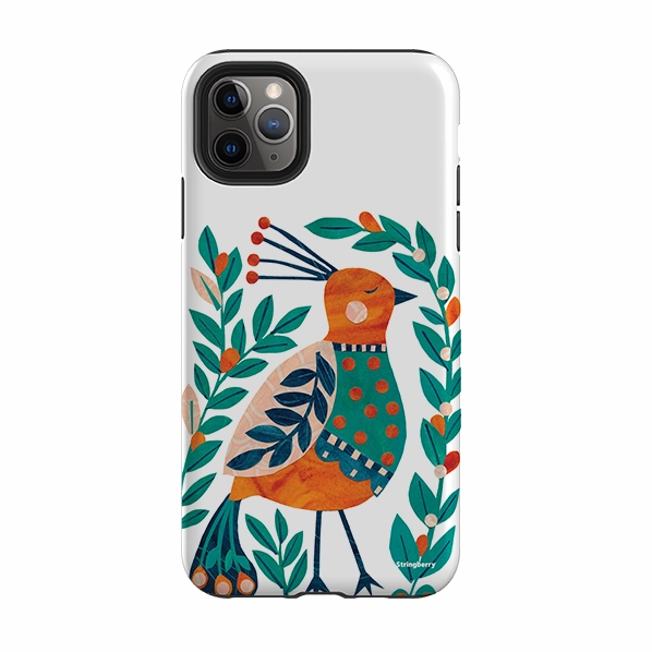 Minimal Cover iPhone Tough Case - Folk Peacock By Tracey English