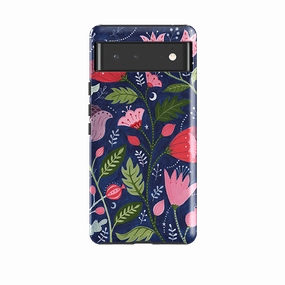 Durable Quality Everyday Protection Google Tough Case -  Flowers On Blue By Bex Parkin
