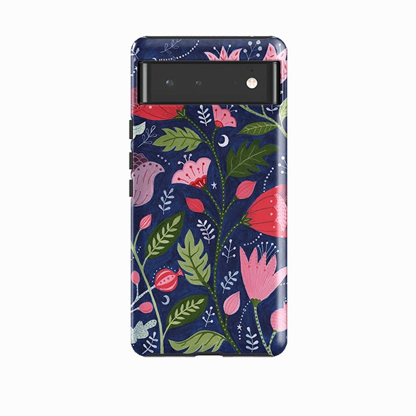 Durable Quality Everyday Protection Google Tough Case -  Flowers On Blue By Bex Parkin