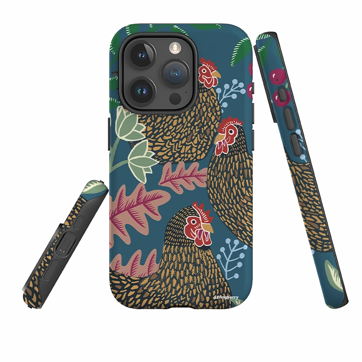 Protective Build Texture Hybrid Grip Finish iPhone Tough Case - Three French Hens By Kate Heiss