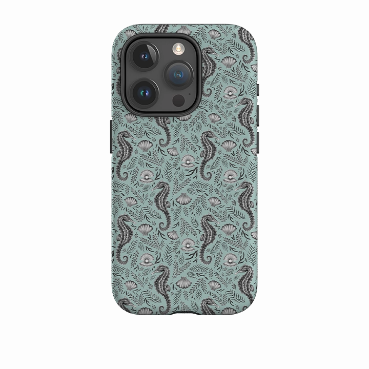 Matte Pattern Design Premium Detail Finish iPhone Tough Case - Seahorse Seafoam By Catherine Rowe