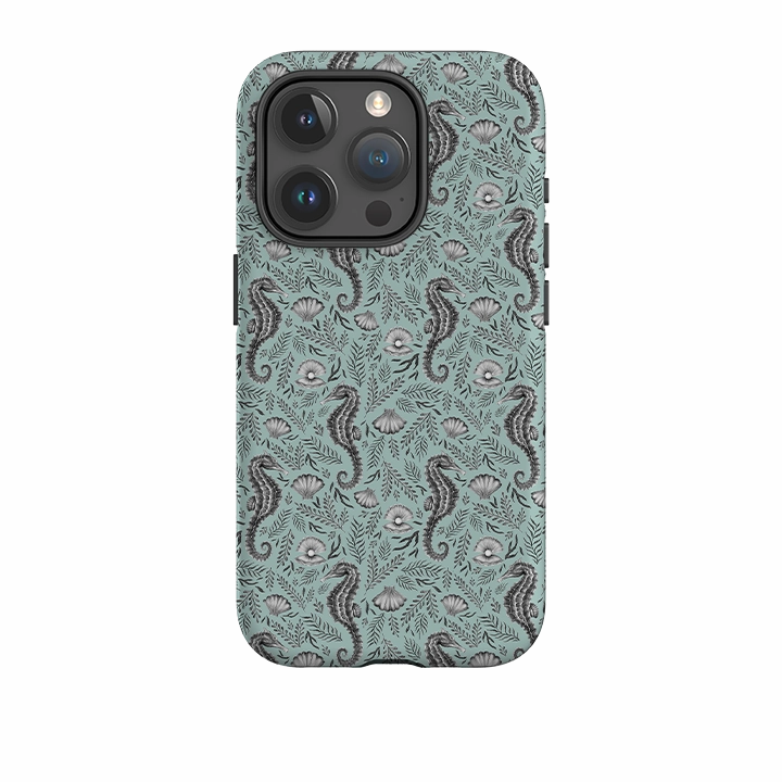 Light Frame iPhone Tough Case - Seahorse Seafoam By Catherine Rowe