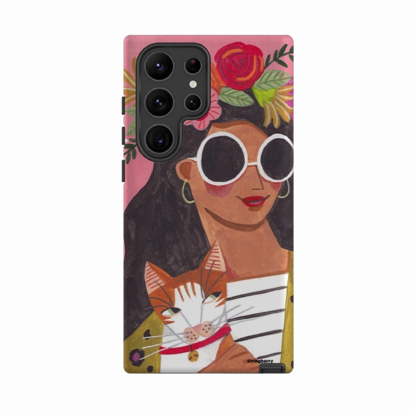 Durable Shape Smooth Protection Samsung Tough Case - Woman & Cat By Caroline Bonne Muller