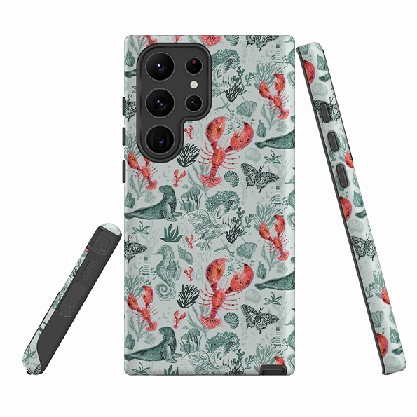 Wear resistant Hybrid Protection Samsung Tough  Case - Teal Seals and Lovely Lobsters By Emma Frances Grant