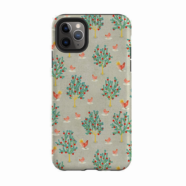 iPhone Tough Case - Apple Trees and Chickens Grey By Katherine Quinn Smooth Coating