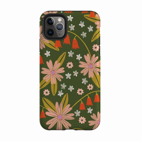 Vivid Texture Hybrid Finish Texture iPhone Tough Case - Red and Green Floral Pattern By Lee Foster Wilson