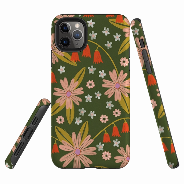 Protective Design Layer iPhone Tough Case - Red and Green Floral Pattern By Lee Foster Wilson