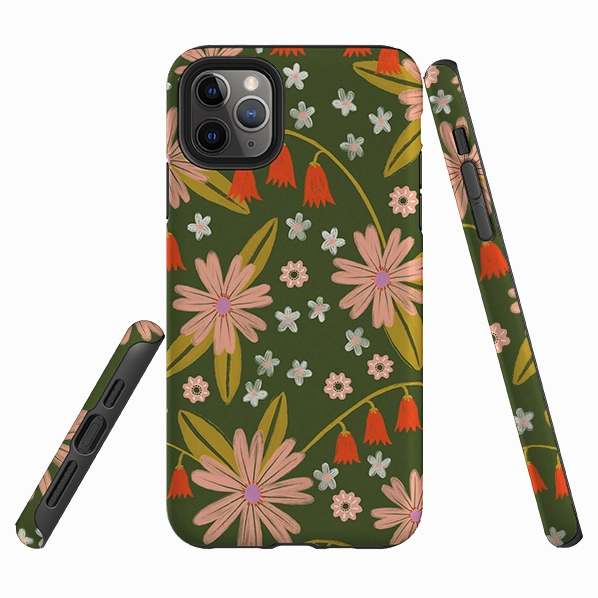 iPhone Tough Case - Red and Green Floral Pattern By Lee Foster Wilson Grip Texture