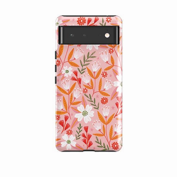 Google Tough Case -  Pink And Orange Florals By Lee Foster Wilson Hybrid Texture