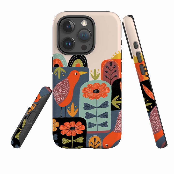 iPhone Tough Case - Folky Birds III By Suzy Taylor Patterned Design Office Accessory