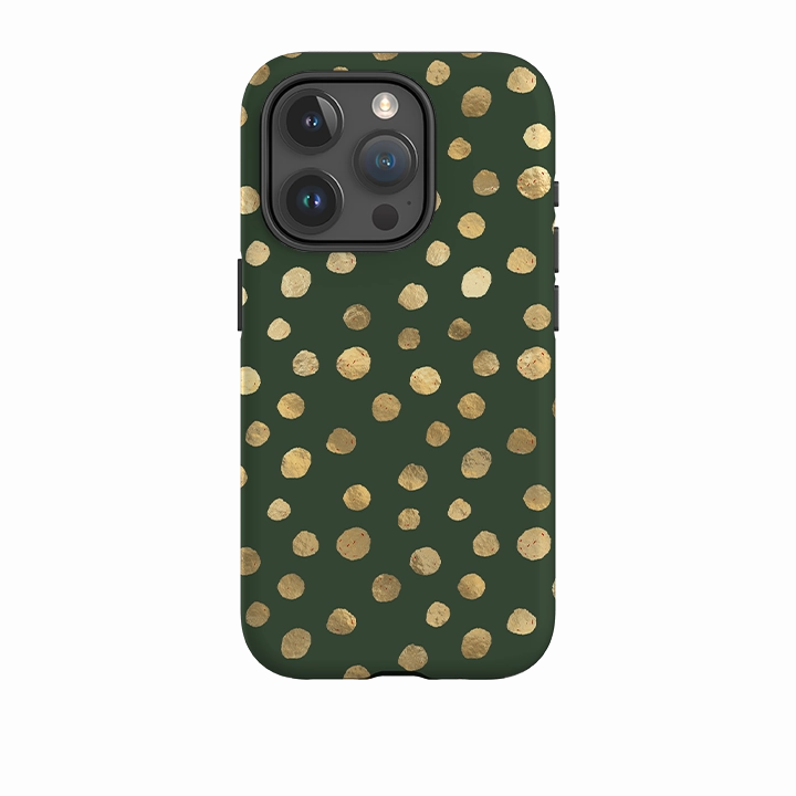 Premium Material iPhone Tough Case - Green and Gold Dots