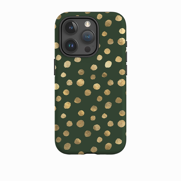 iPhone Tough Case - Green and Gold Dots Strong Frame Trendy Layer