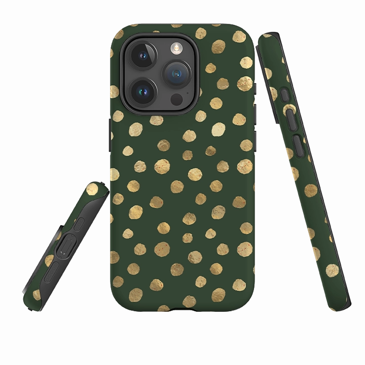 iPhone Tough Case - Green and Gold Dots Luxury Surface Minimal Touch