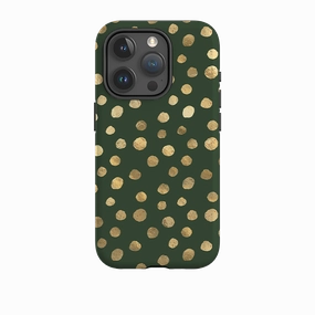 iPhone Tough Case - Green and Gold Dots Strong Frame Trendy Layer