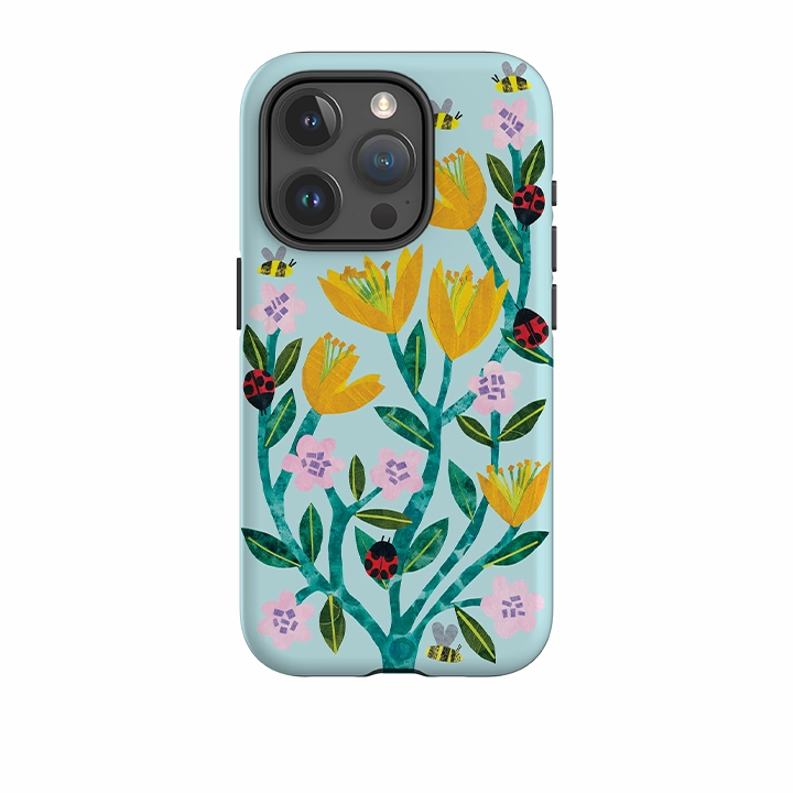 Durable Build Texture Everyday Look iPhone Tough Case - Blossoms And Ladybirds By Tracey English