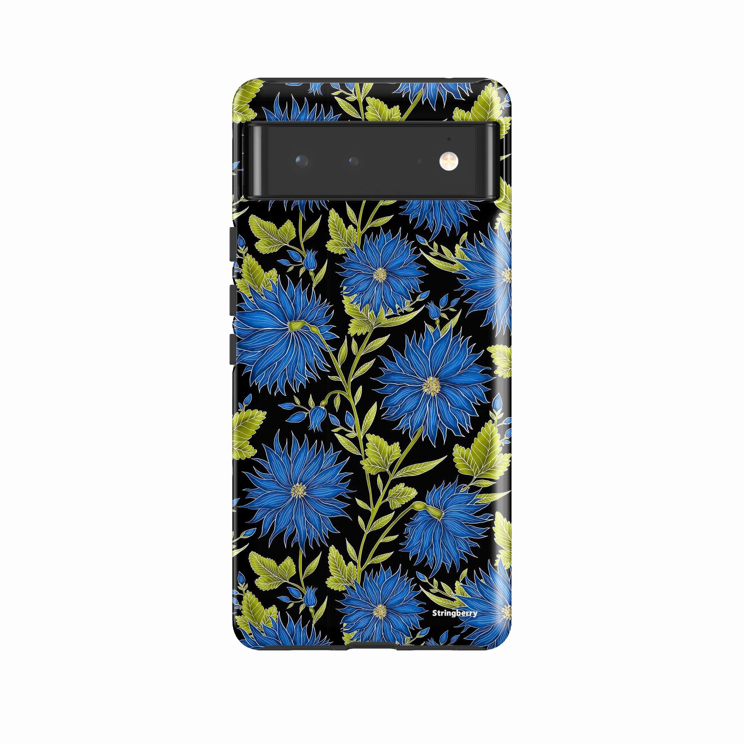 Hard Edge Hybrid Finish Texture Google Tough Case -  Google Pixel Case Blue Flowers Black By Catherine Rowe