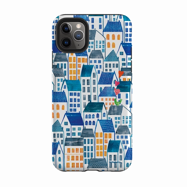 Elegant Surface Flexible Detail Design iPhone Tough Case - Blue Rooftop Houses By Tracey English