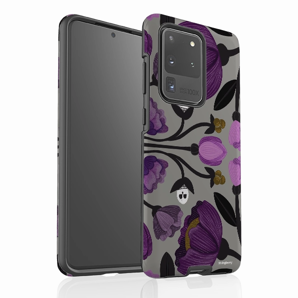 Soft Edge Texture Samsung Tough Case - Purple Flower Skull II By Nina Pace