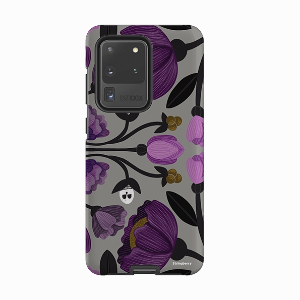 Samsung Tough Case - Purple Flower Skull II By Nina Pace Smooth Feel Surface