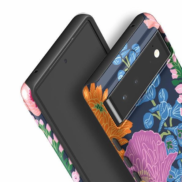 Smooth Fit Trendy Finish Google Tough Case -  Flower Garden Navy By Kate Heiss