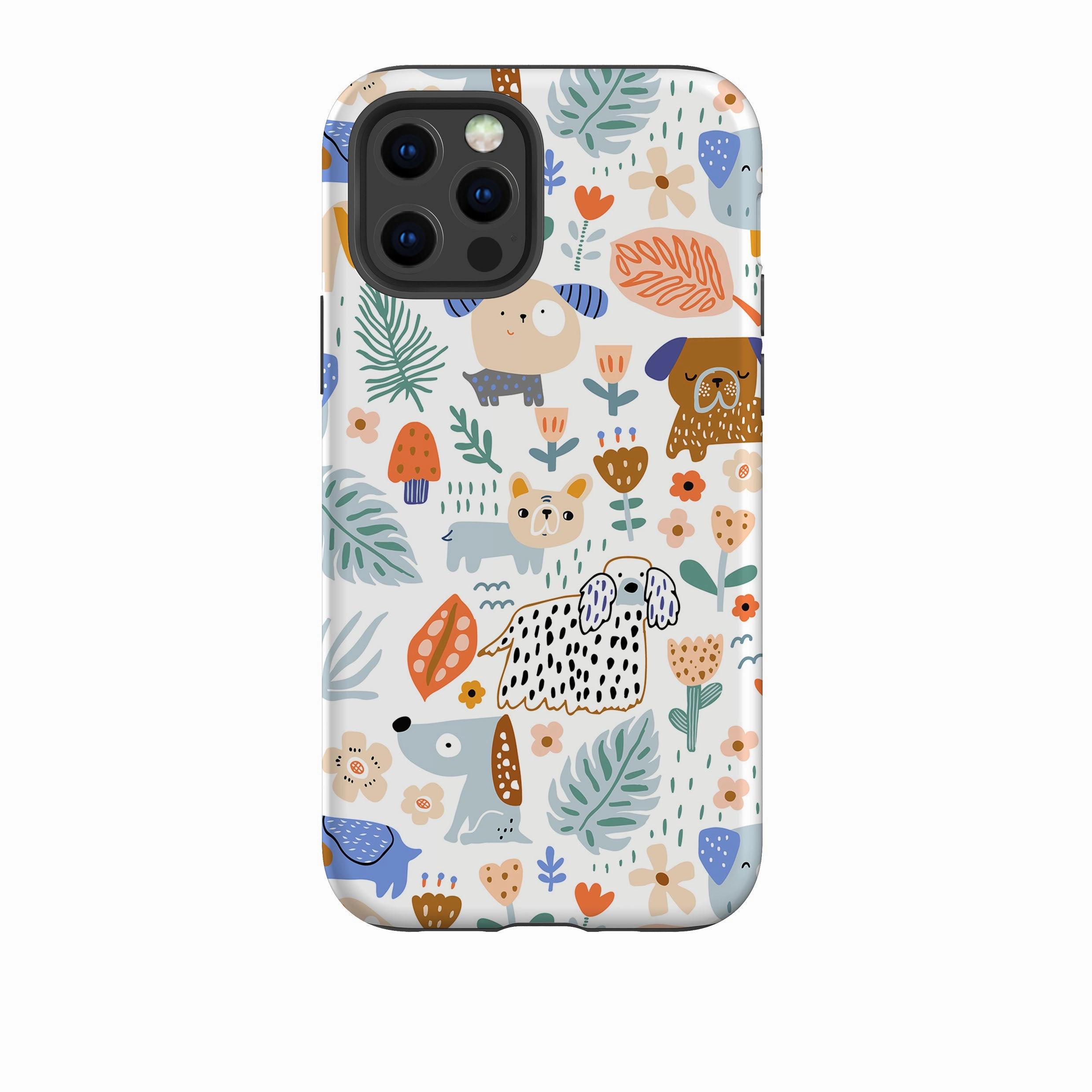 iPhone Tough Case - Dog Floral Pattern Soft Shape Protective Shell