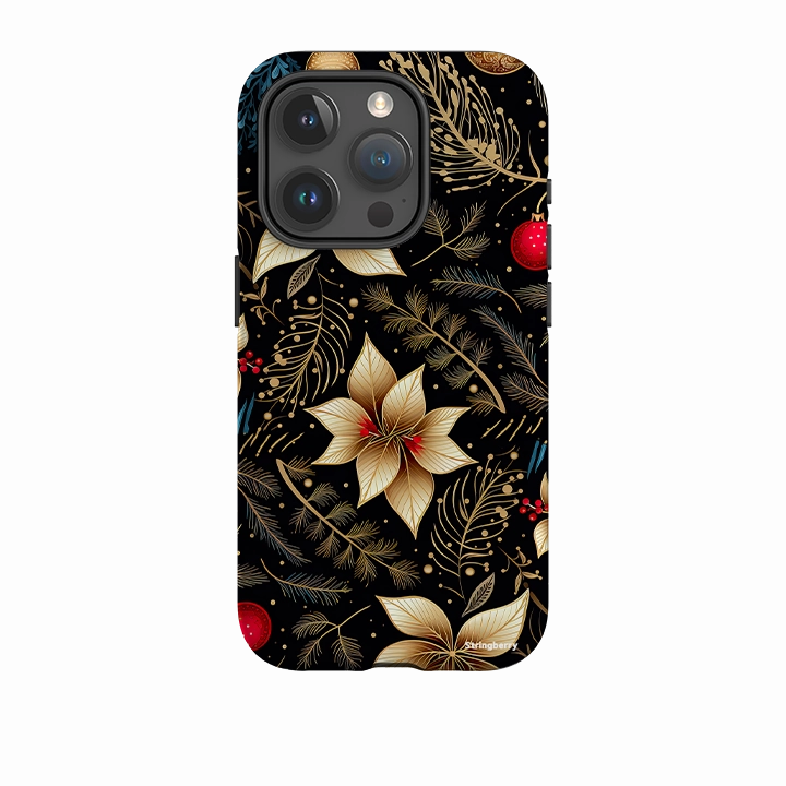 Protective Edge Layer Soft Finish iPhone Tough Case - Golden Winter Floral