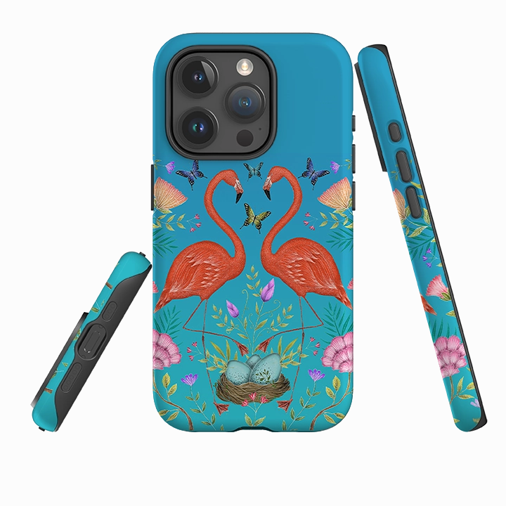 Matte Pattern Design iPhone Tough Case - Flamingos And Flowers By Catherine Rowe