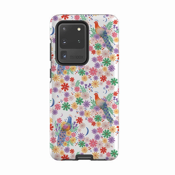Samsung Tough Case - Peacock Pattern White By Lee Foster Wilson Colorful Pattern Outdoor Design