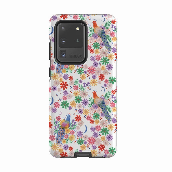 Bold colors Samsung Tough Case - Peacock Pattern White By Lee Foster Wilson
