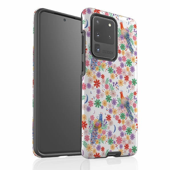 Samsung Tough Case - Peacock Pattern White By Lee Foster Wilson Hybrid Surface Layer Protective Edge