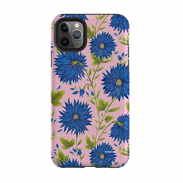 Smooth Form Hybrid Grip Finish iPhone Tough Case - Blue Flowers Pink By Catherine Rowe
