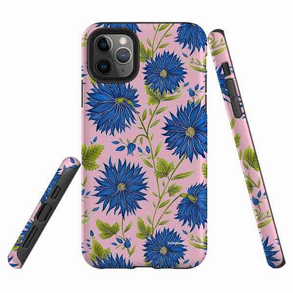 iPhone Tough Case - Blue Flowers Pink By Catherine Rowe Flexible Detail Fashion Forward