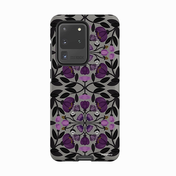 Samsung Tough Case - Purple Flower Skull I By Nina Pace Soft edges Wireless charging