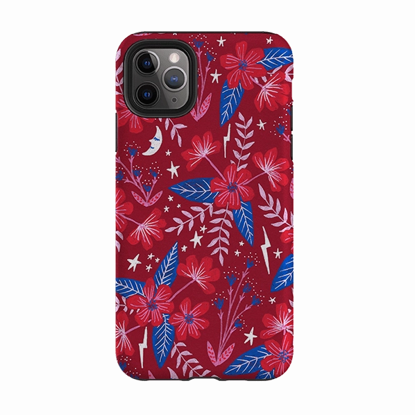 Flexible Pattern iPhone Tough Case - Red Moon Garden By Lee Foster Wilson