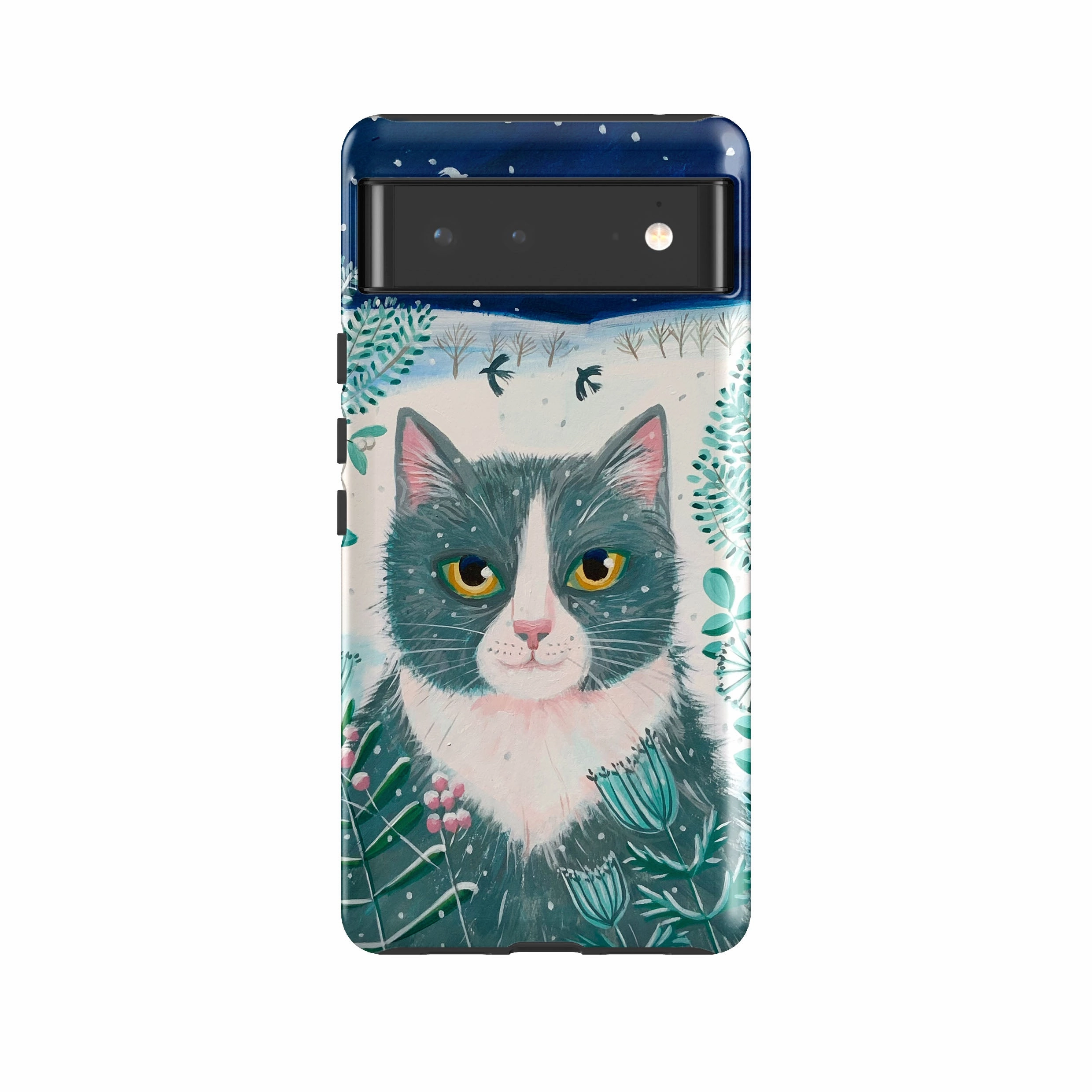 Modern Frame clean design Google Tough Case -  Xmas Cat By Mary Stubberfield