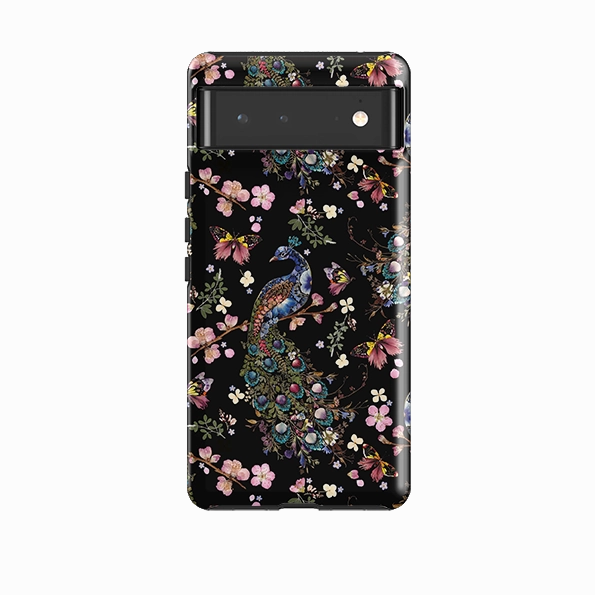 Google Tough Case -  Peacock and Cherry Blossoms Dark By Helen Ahpornsiri Comfort Shield Texture Soft Silicone