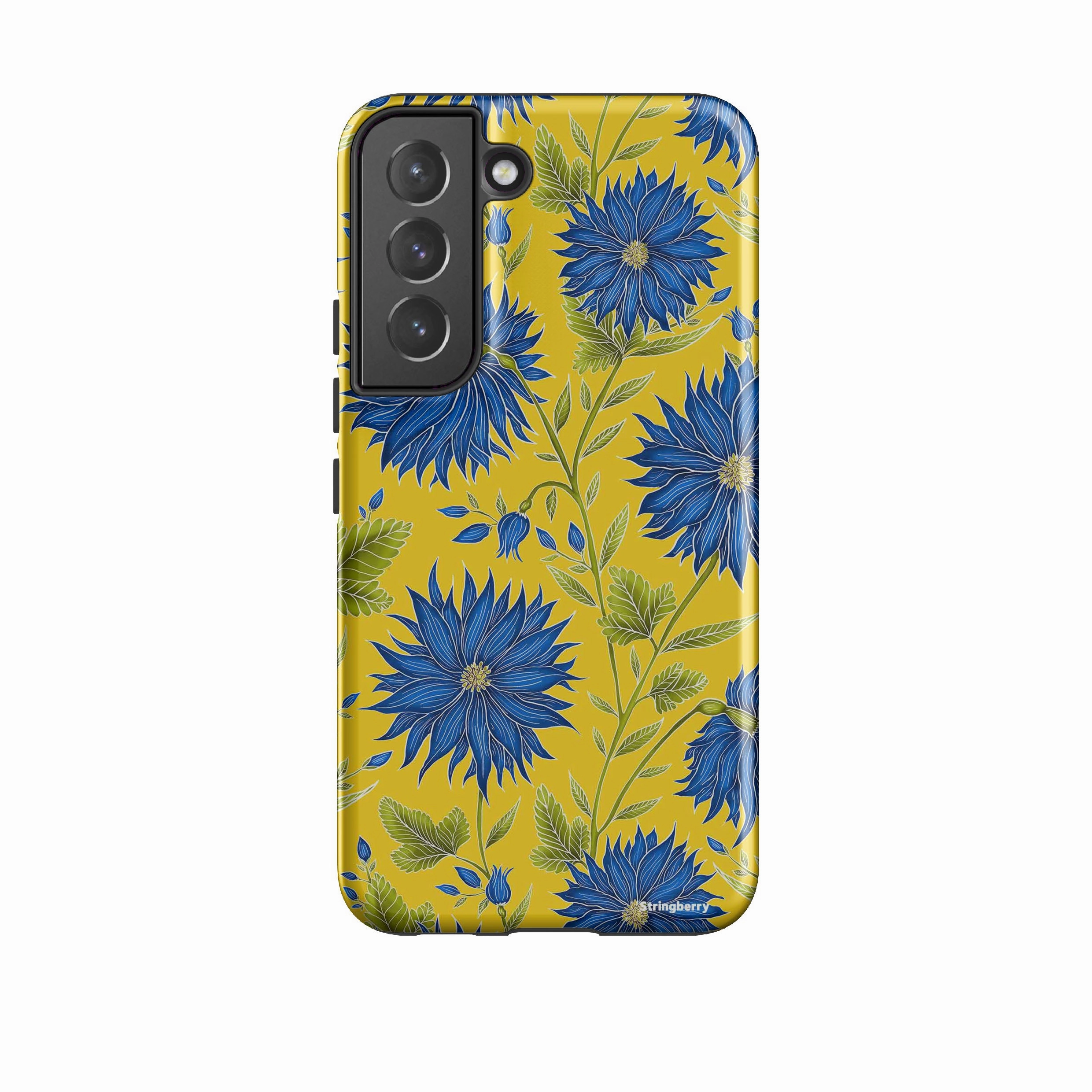 Samsung Tough Case - Blue Flowers Yellow By Catherine Rowe Non Slip Stylish Look