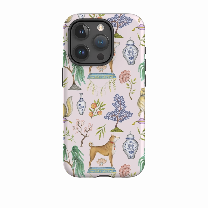 Comfort Texture Finish Strong Shell iPhone Tough Case - Chinoiserie Menagerie Pink By Catherine Rowe