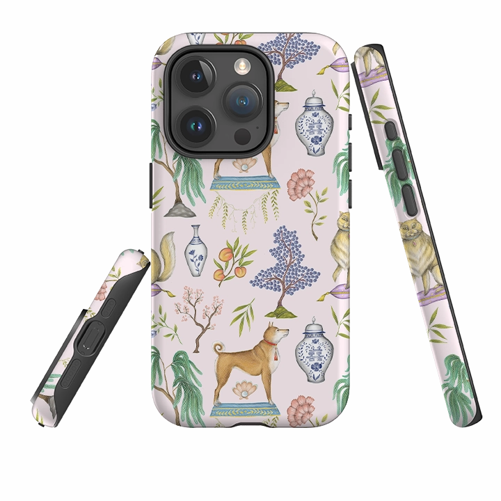 iPhone Tough Case - Chinoiserie Menagerie Pink By Catherine Rowe Flexible Fit Outdoor Design