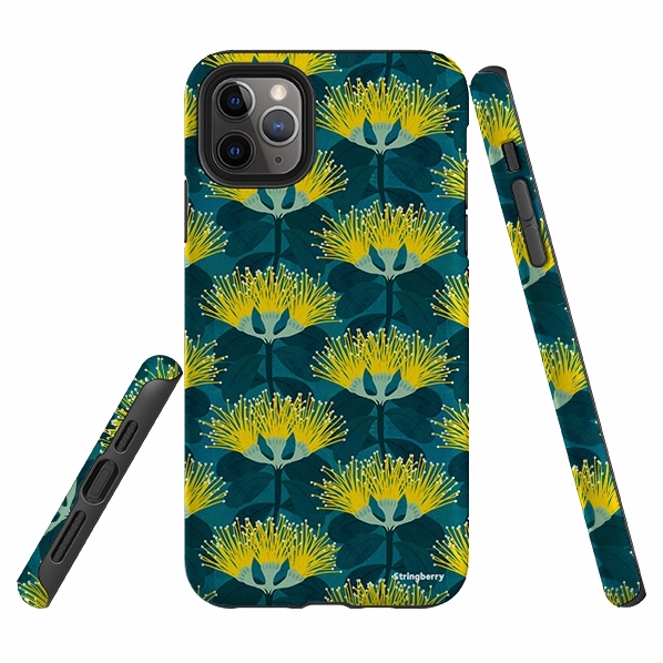 Smooth Outline iPhone Tough Case - Pohutukawa Yellow And Blue By Katherine Quinn
