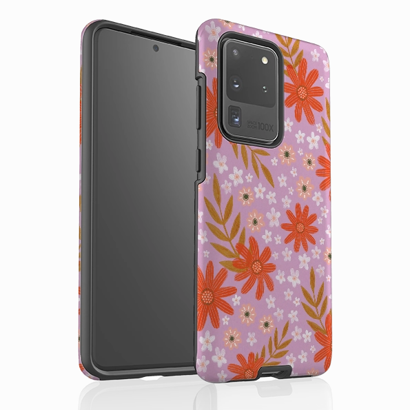 Durable Build Samsung Tough Case - Lilac and Red Floral Pattern By Lee Foster Wilson