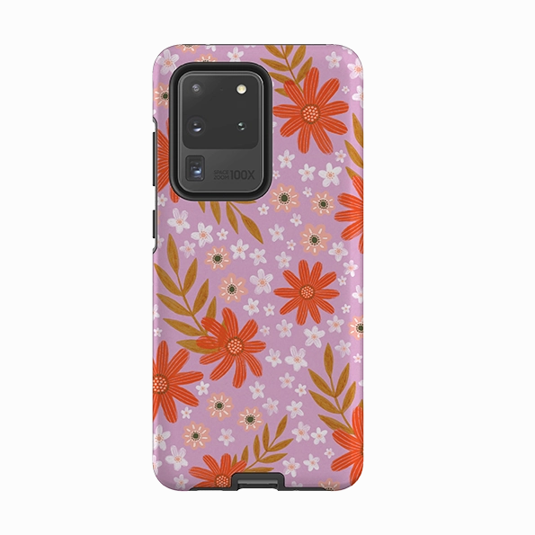 Samsung Tough Case - Lilac and Red Floral Pattern By Lee Foster Wilson Smooth Pattern Finish