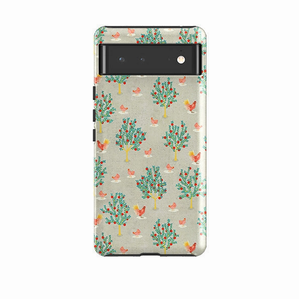 Google Tough Case -  Apple Trees And Chickens Grey By Katherine Quinn Soft Edge Matte Shield