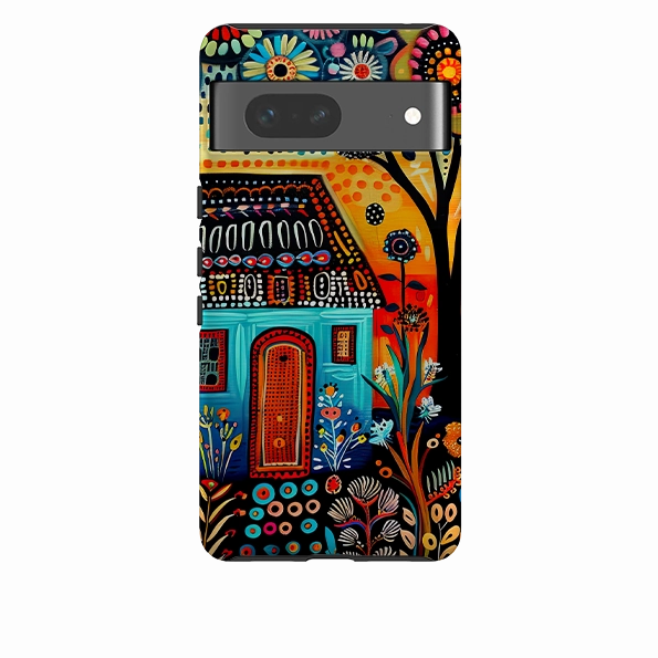 Flexible Build Form Modern Pattern Layer Google Tough Case - Folk Art House VI