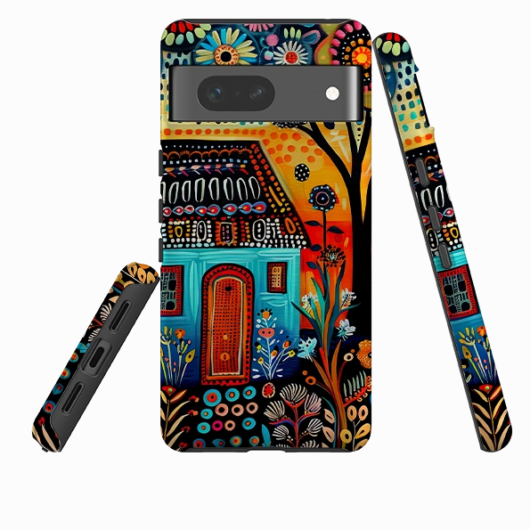 Lightweight Feel Soft Design Google Tough Case - Folk Art House VI
