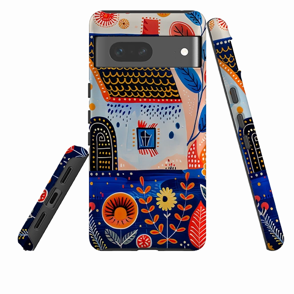 Edge Shield Modern Texture Look Google Tough Case - Folk Art House VIII