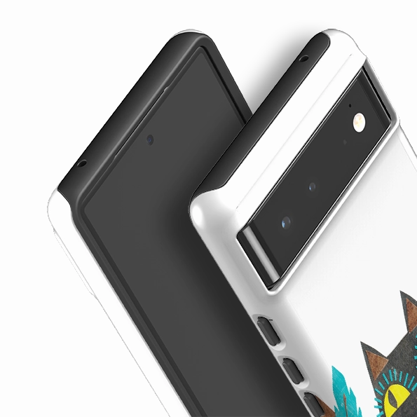 Compact Shell Non slip grip Google Tough Case -  Folk Cat By Tracey English