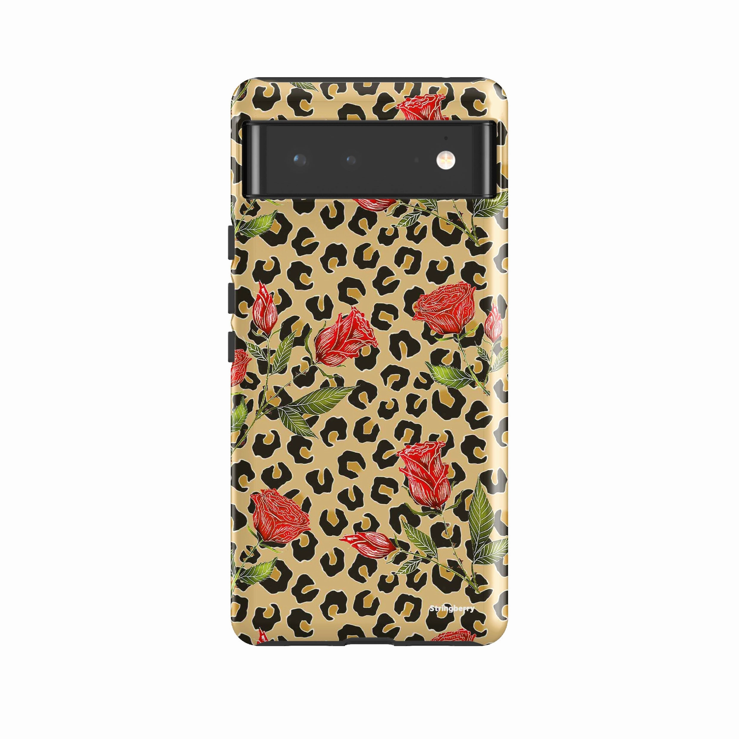 Soft Touch Google Tough Case -  Google Pixel Case Leopard Print Rose Pattern By Catherine Rowe