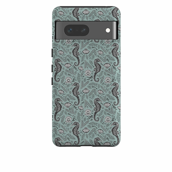 Shock Layer Polished Finish Texture Google Tough Case -  Seahorse Seafoam By Catherine Rowe